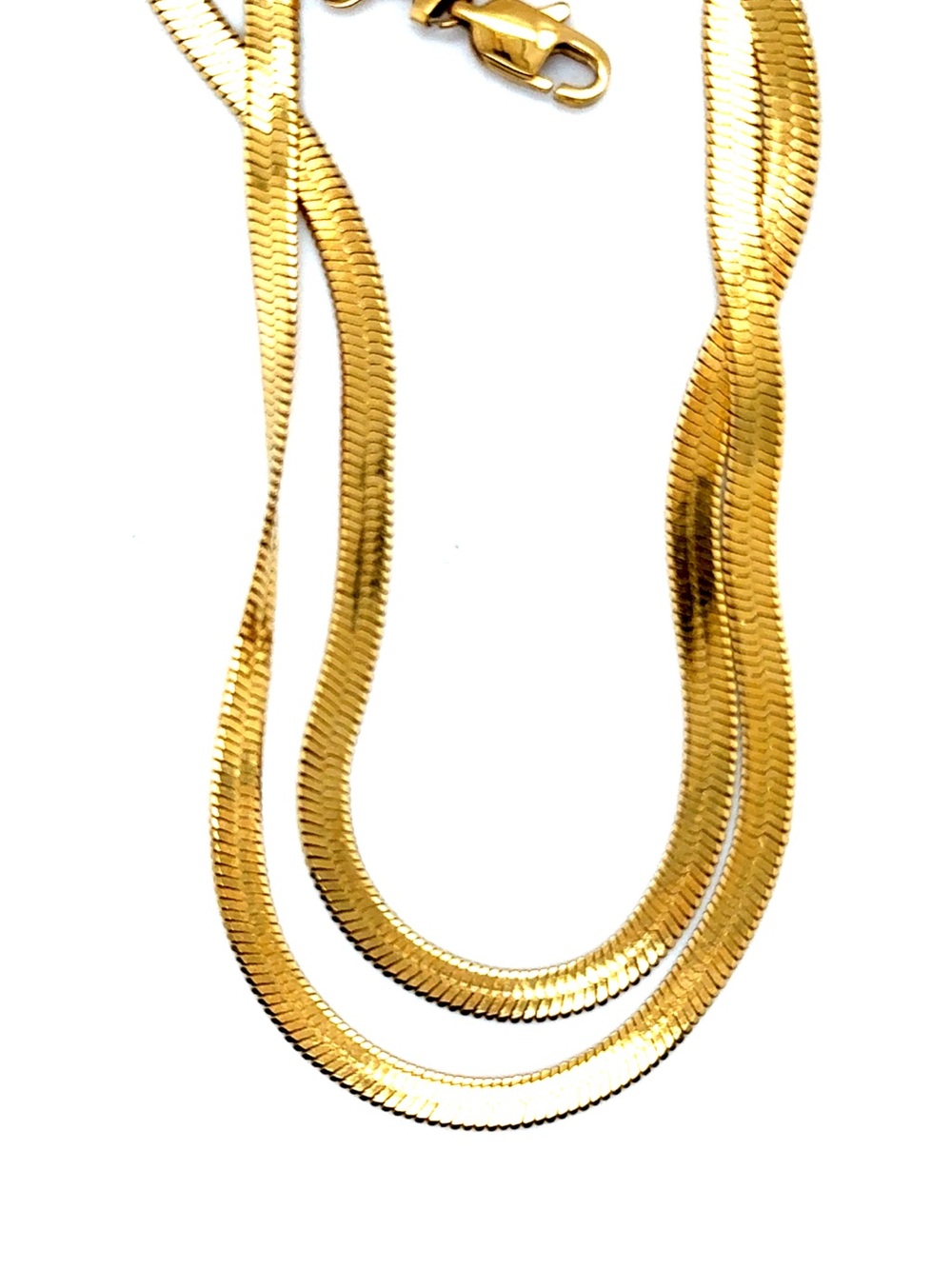 2 Gold Tone Herringbone‎ Chain Necklaces (n2)